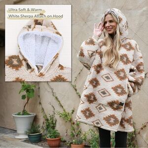 Catalonia Wearable Blanket Hoodie Aztec Tribal Print Kangaroo Pocket One Size